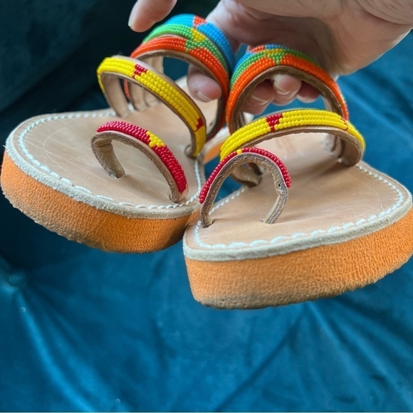 LAIDBACK LONDON Kamba SSO Leather Sandal Tribal BEADED TOE SANDAL SIZE 8.5 - Picture 7 of 8